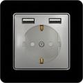 Sedna outlet with double USB charger (aluminium insert, black glossy frame)